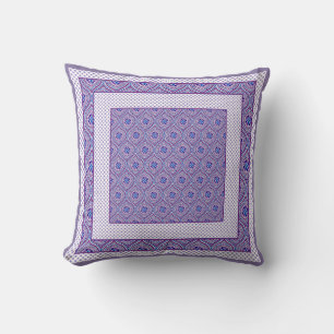 Mauve, Blue and White Ogee Pattern and Polka Dots Throw Pillow