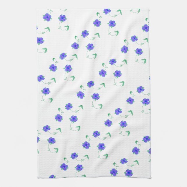 Mauve Blue Floral Kitchen Towel (Vertical)