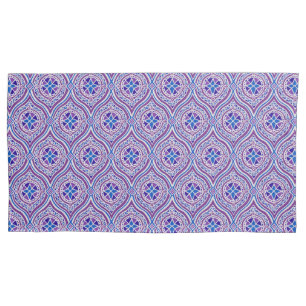 Mauve, Blue, White Traditional Ogee Pattern Pillowcase