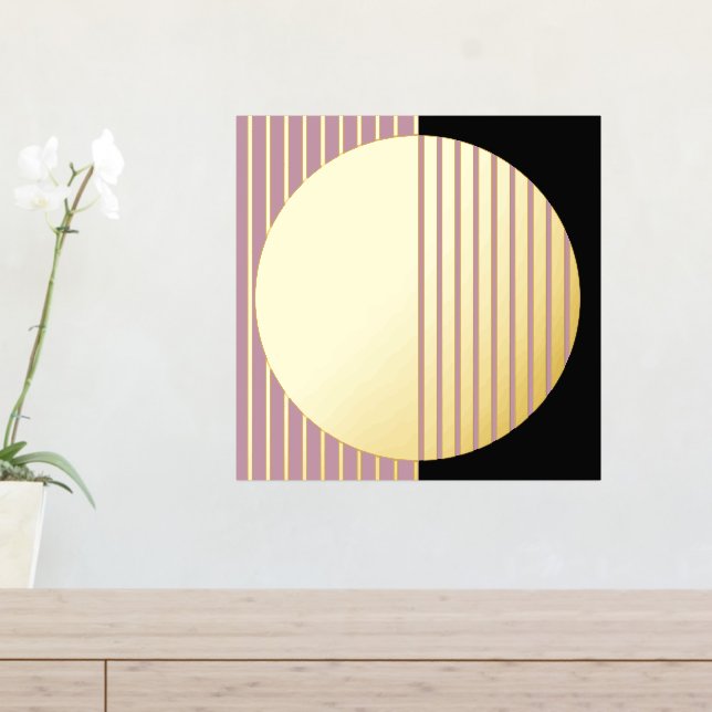 Mauve Blush Pink Black Striped Circles Art Gold Foil Prints (In Situ (Entry Table))