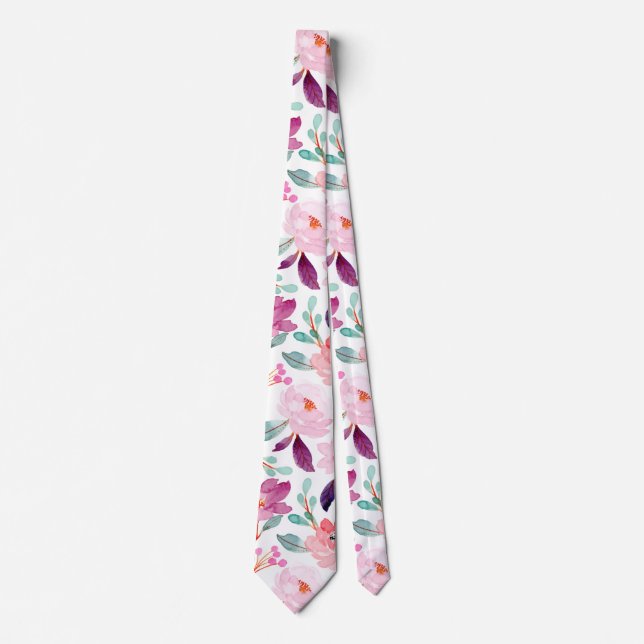 Mauve Blush Stunning Floral Watercolor Pattern Tie (Front)