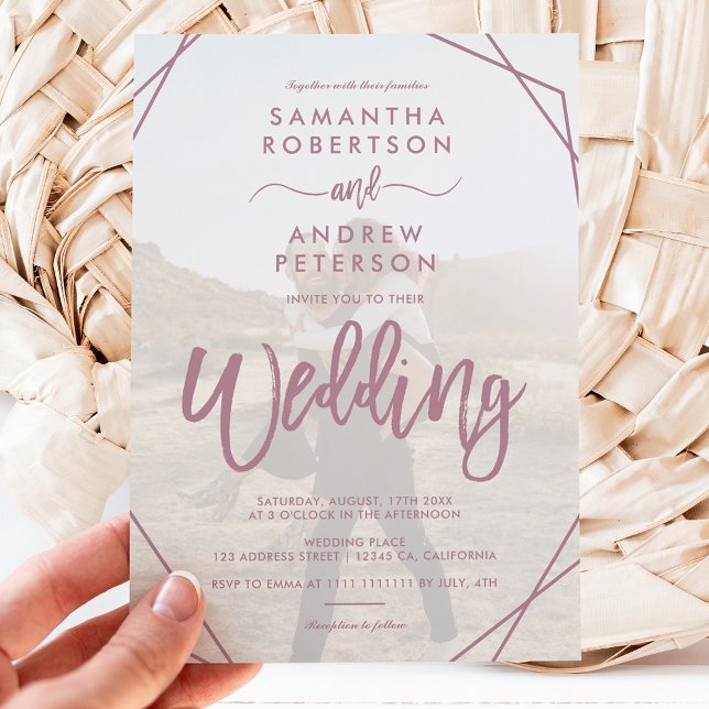 Mauve boho frame simple photo script wedding invitation (Creator Uploaded)