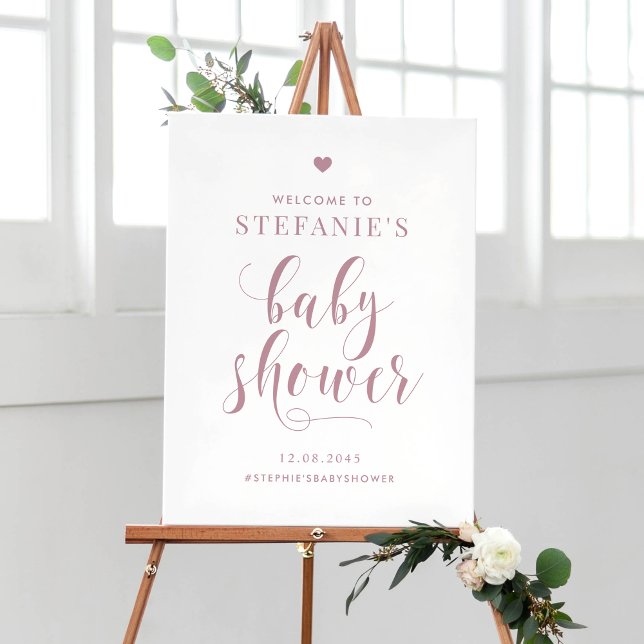 Mauve Bold Script Baby Shower Welcome Poster (Creator Uploaded)
