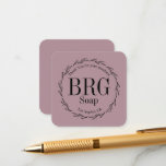 Mauve Botanical Monogram Thank You for Purchase Enclosure Card<br><div class="desc">Delicate botanical round frame with customizable Thank you for your purchase text,  monogram initials,  type of product,  in this case soap,  and location where business started. Ideal for after purchase packaging and as a promotional online order enclosure. Elegant,  classy and girly  mauve background.</div>