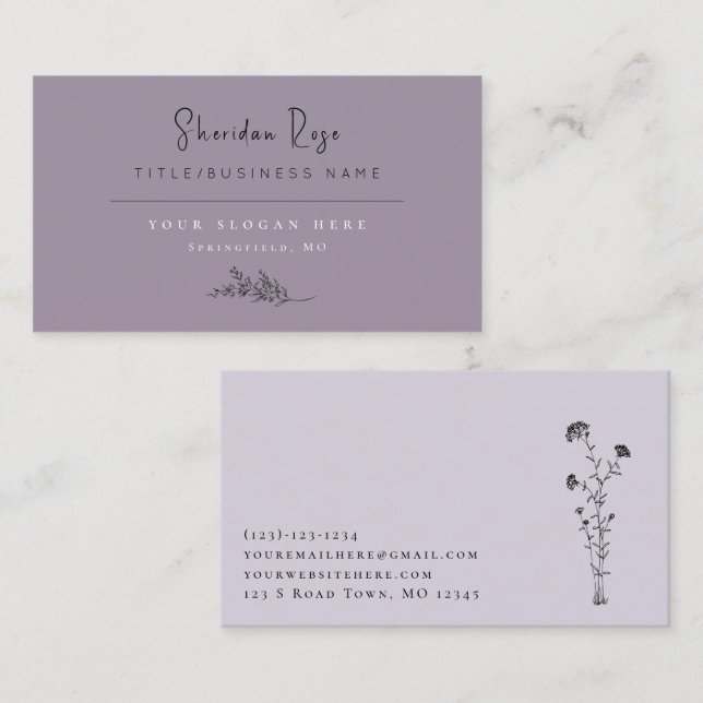 Mauve Botanical Sprig Business Card (Front/Back)