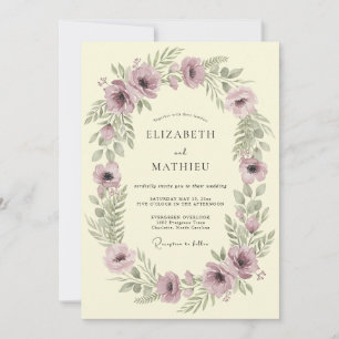Mauve Botanical Wreath Wedding Invitation