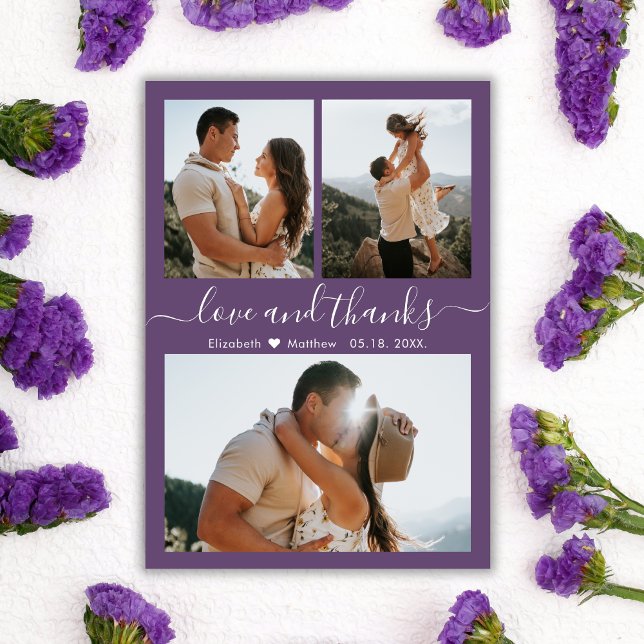 Mauve Budget Photo Collage Wedding Thank You Card (Creator Uploaded)