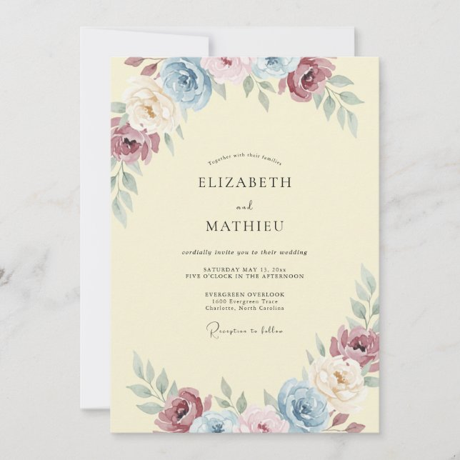 Mauve Burgundy Leafy Wedding Invitation (Front)