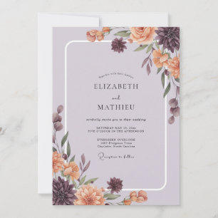 Mauve Burnt Orange Peony Wedding Invitation