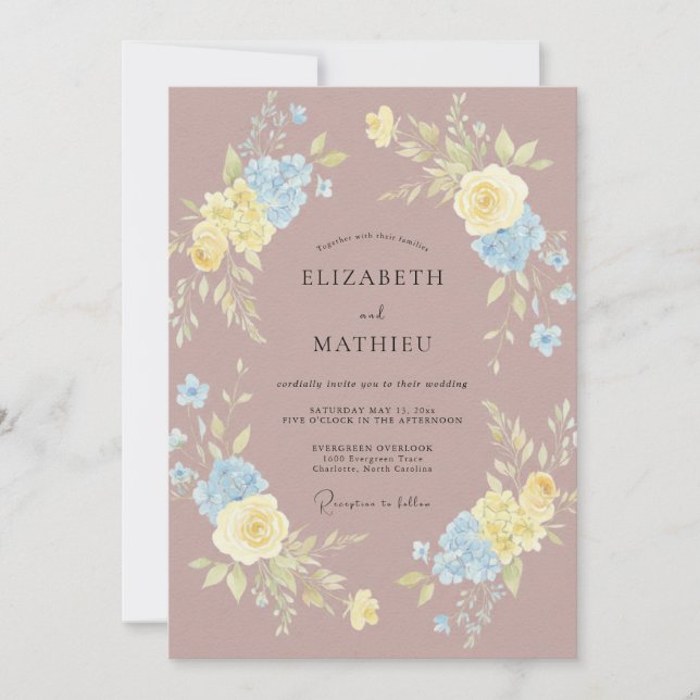 Mauve Butter Azure Rose Wedding Invitation (Front)