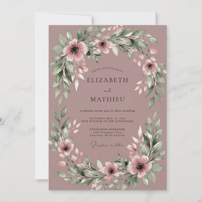 Mauve Captivating Botanical Wedding Invitation (Front)