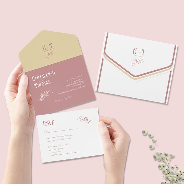 Mauve Champagne + White Simple Modern Wedding All In One Invitation (Creator Uploaded)