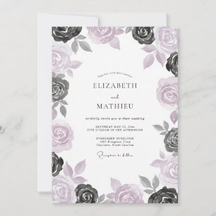 Mauve Charcoal Rose Wedding Invitation