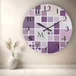 Mauve Chequered Pattern Monogram Wall Clock<br><div class="desc">A modern wall clock with a chequered tile pattern with a subtle watercolor effect in mauve, purple and lilac colours. The numbers are a separate file and can be deleted if you do not need them. And you can also customize or delete the monogram text.</div>