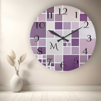 Mauve Chequered Pattern Monogram Wall Clock