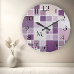 Mauve Chequered Pattern Monogram Wall Clock<br><div class="desc">A modern wall clock with a chequered tile pattern with a subtle watercolor effect in mauve,  purple and lilac colours. The numbers are a separate file and can be deleted if you do not need them. And you can also customize or delete the monogram text.</div>