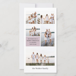 Mauve Chic Modern Neutral 5 Photo Elegant Holiday Card