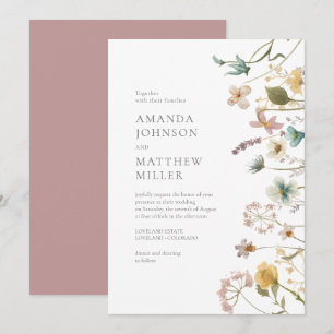 Mauve Chic Spring Delicate Pressed Florals Wedding Invitation