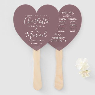 Mauve Chic Wedding Program Heart Hand Fan