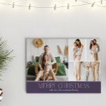 MAUVE Christmas Elegant 4 Collage Photo message Holiday Card<br><div class="desc">Share your family’s highlights with this year-in-review Christmas card featuring a simple, minimal, and clean design. The front includes a modern four photo collage paired with the festive greeting “Merry Christmas” in an elegant serif font over a MAUVE PURPLE COLOR, with space to personalize your family name or the year....</div>