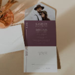 Mauve Clean Line Wedding Invitation<br><div class="desc">Modern and clean wedding invitation template featuring clean minimalist line with your initials. The background colour is mauve red.</div>
