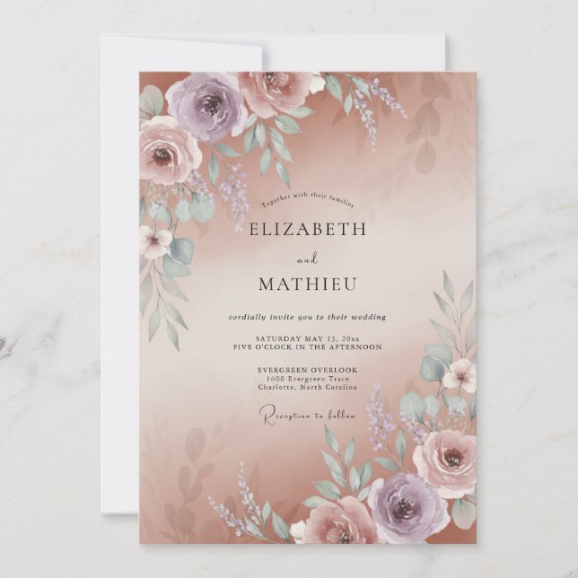 Mauve Copper Petal Wedding Invitation (Front)