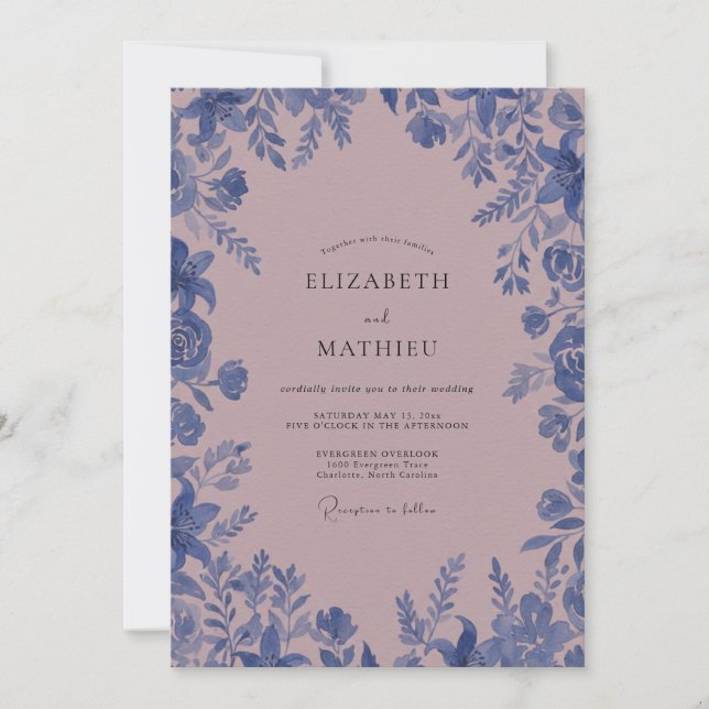 Mauve Cornflower Vine Wedding Invitation (Front)