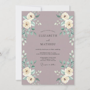 Mauve Cream Floral Watercolor Wedding Invitation
