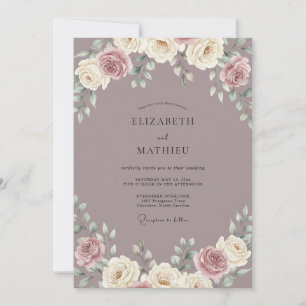 Mauve Cream Peony Wedding Invitation