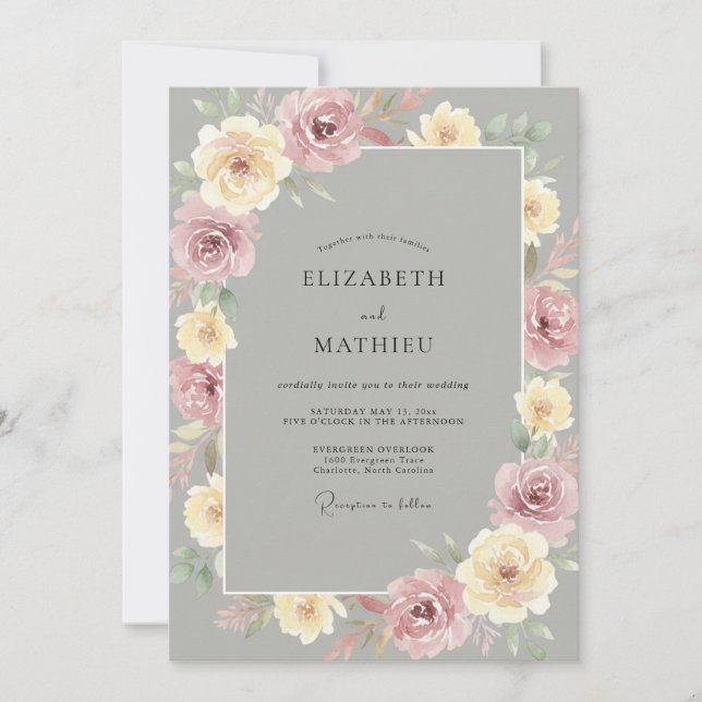 Mauve Cream Rose Wedding Invitation (Front)