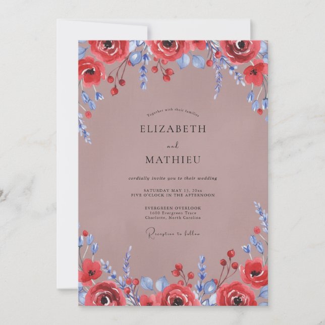 Mauve Crimson Painted Wedding Invitation (Front)