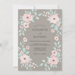 Mauve Delicate Floral Garland Wedding Invitation