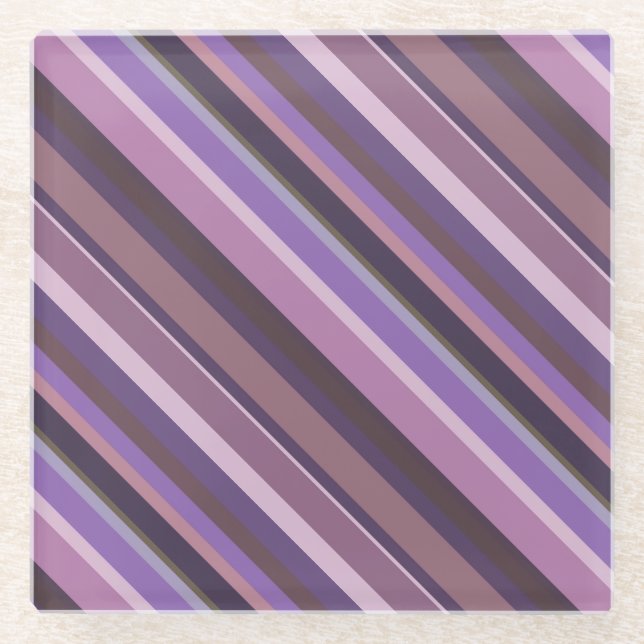 Mauve diagonal stripes glass coaster (Front)