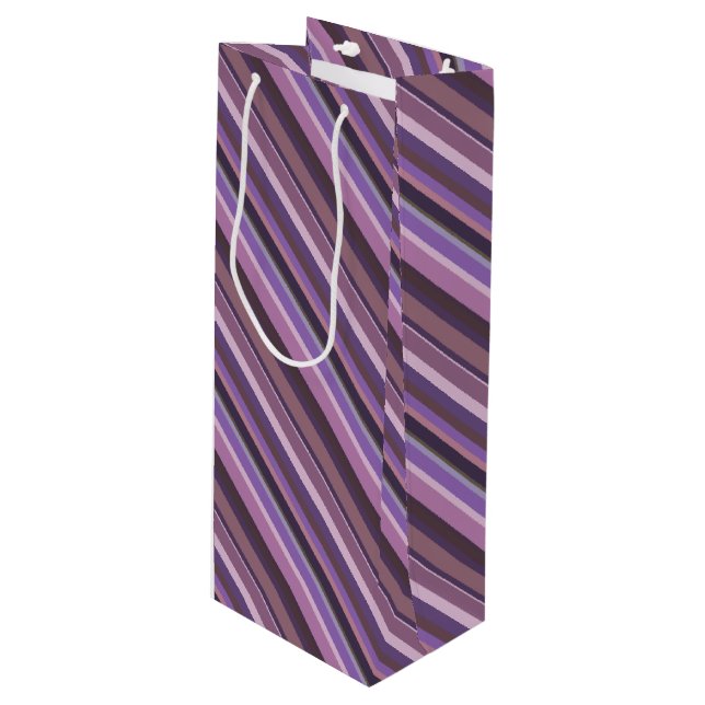 Mauve diagonal stripes wine gift bag (Front Angled)