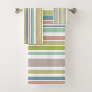 Mauve Dusk Blue Stripes Bath Towel Set