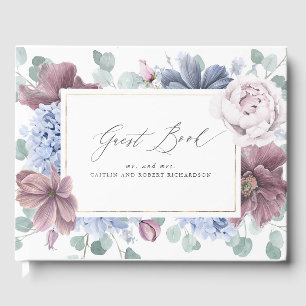 Mauve Dusty Blue Floral Élégant Mariage Livre d'hô