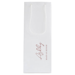 Mauve Dusty Pink Personalized Wedding Party Name Wine Gift Bag