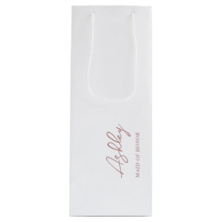 Mauve Dusty Pink Personalized Wedding Party Name Wine Gift Bag
