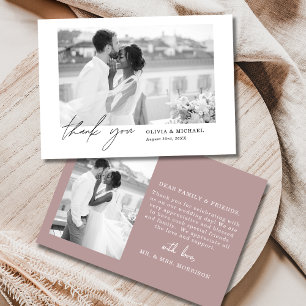 Mauve Dusty Pink Script Photo Wedding Thank You Card