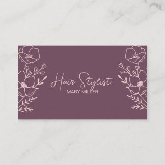 Mauve Dusty Rose Floral Line Art Hair Stylist QR  Business Card