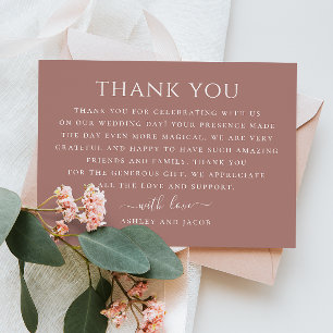 Mauve / dusty rose minimalist typography wedding thank you card
