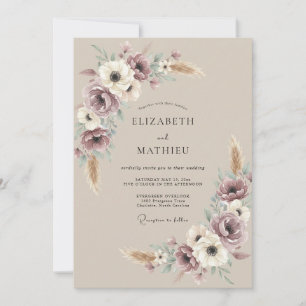 Mauve Earthy Bohemian Wedding Invitation