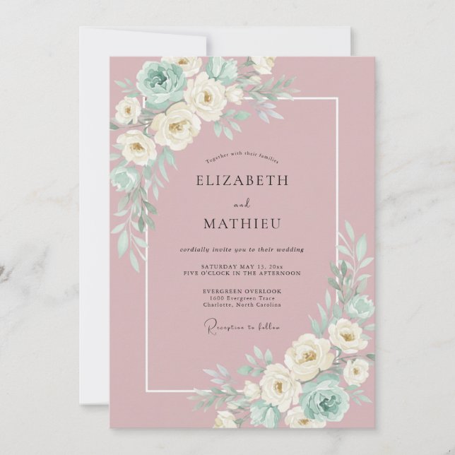 Mauve Elegant Botanical Floral Wedding Invitation (Front)