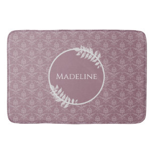 Mauve Elegant Damask Personalized Bath Mat