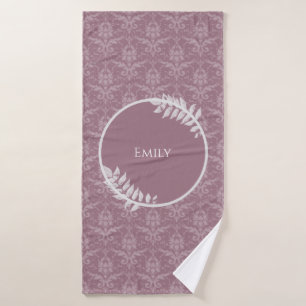 Mauve Elegant Damask Personalized Bath Towel Set