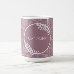 Mauve Elegant Damask Personalized Coffee Mug