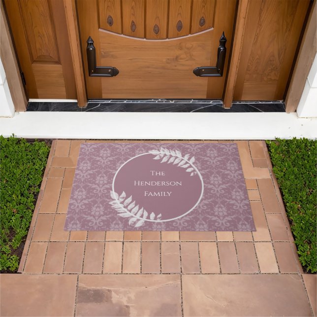 Mauve Elegant Damask Personalized Doormat (Outdoor)