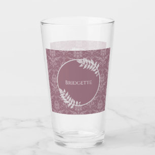 Mauve Elegant Damask Personalized Glass