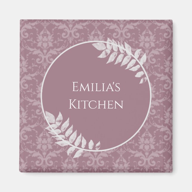 Mauve Elegant Damask Personalized Magnet (Front)