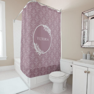 Mauve Elegant Damask Personalized Shower Curtain